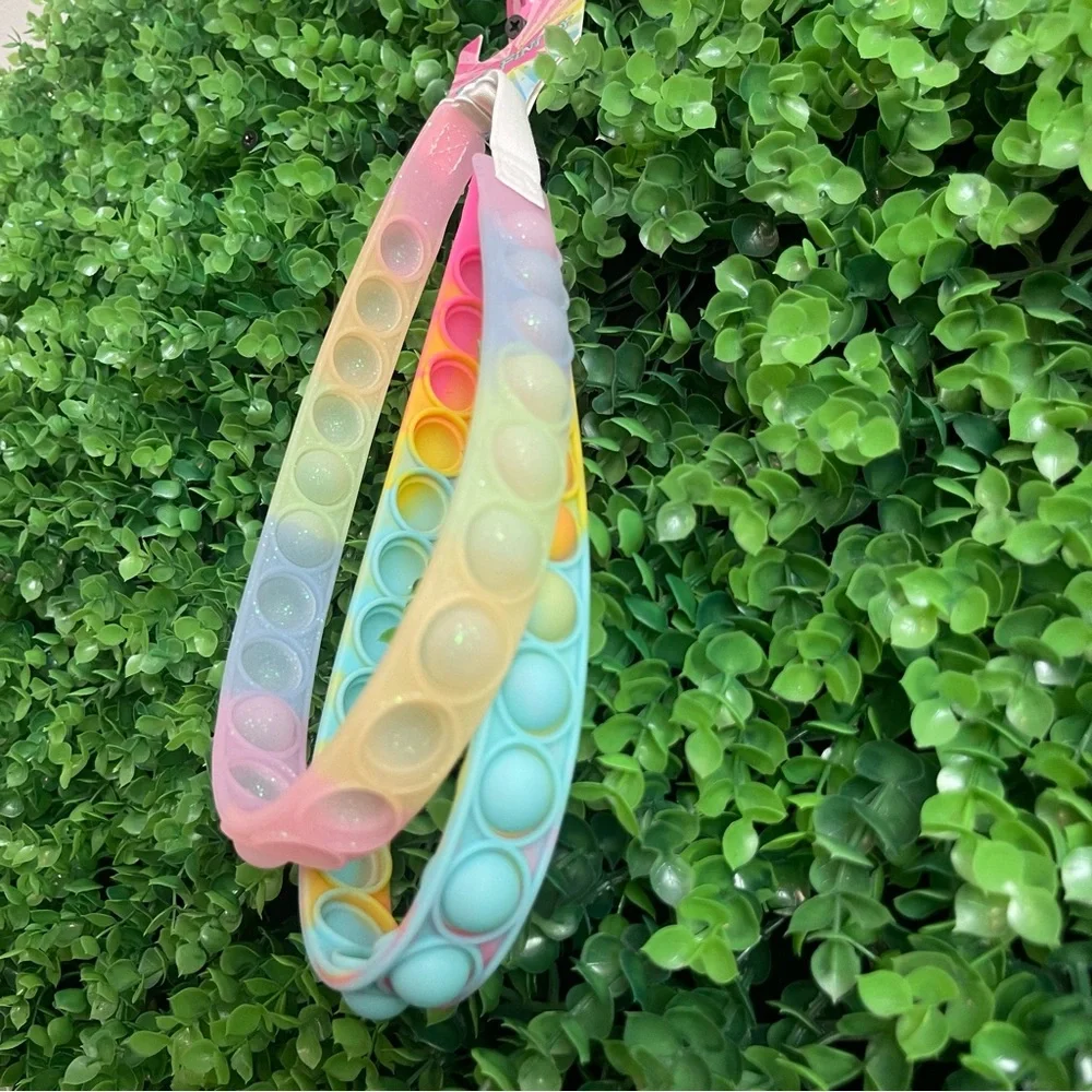 Pop It Girls Headbands Rainbow Glittery 2pc set NEW